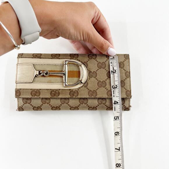 Gucci GG Web Hasler Continental Canvas Horsebit Wallet Tan Beige - Picture 7 of 7